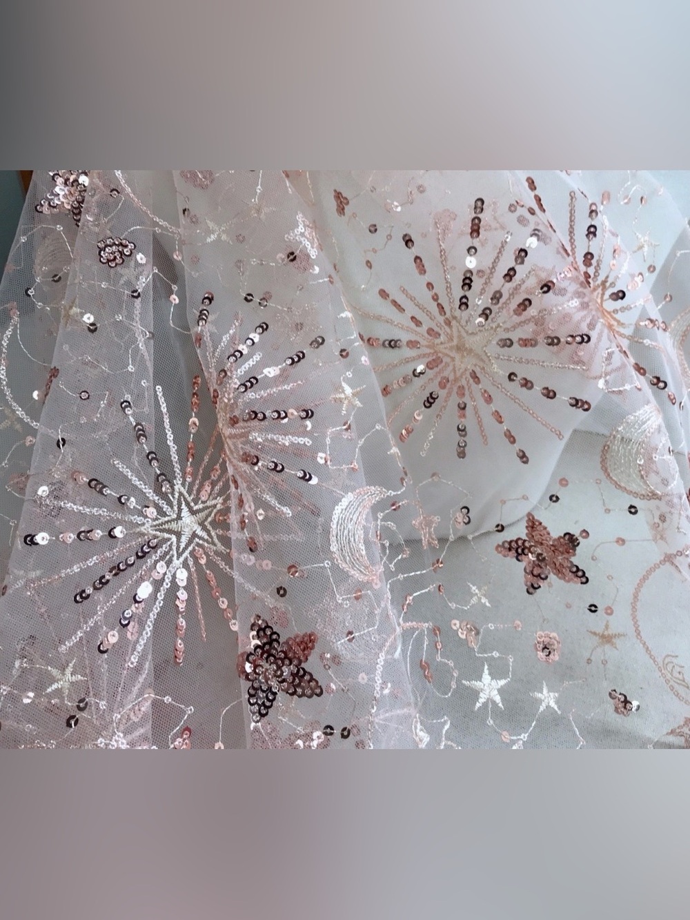 Lux Gold Sequins Star Moon Embroidery Tulle Lace fabric. DIY Wedding, Costume